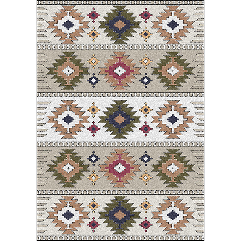 Avtoit | Classic geometric pattern rug Green and White Vintage rug Polyester Washable Non-slip backing Rug for bedroom