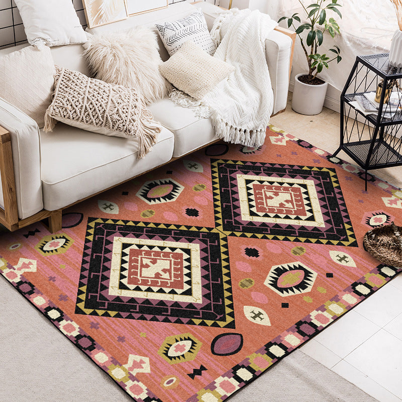 Avtoit | Brown Tribal Carpet Polyester Geometric Pattern Carpet Washable Non-Slip Back Carpet for the Living Room