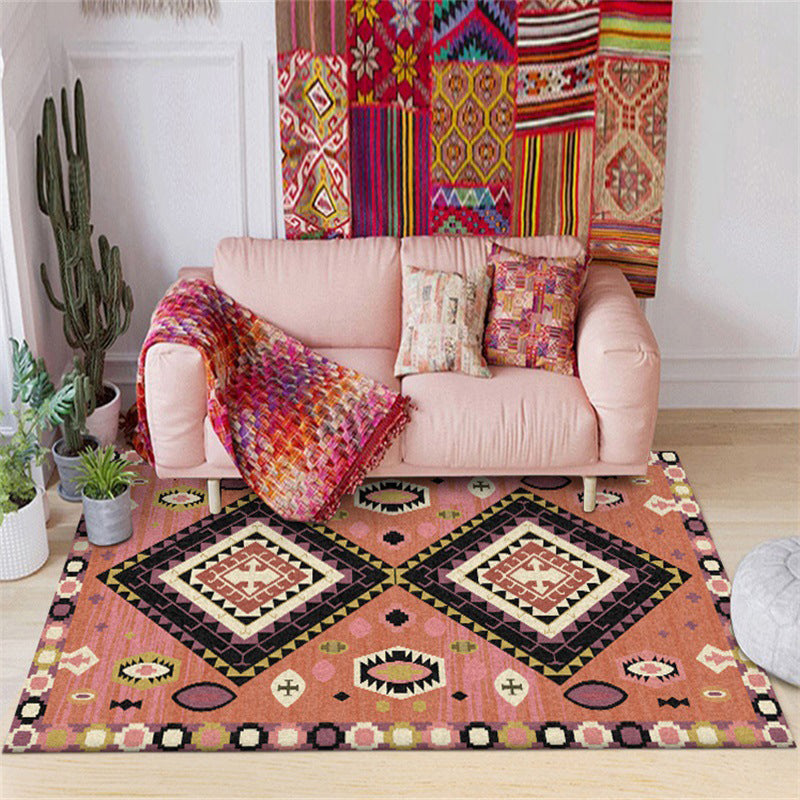 Avtoit | Brown Tribal Carpet Polyester Geometric Pattern Carpet Washable Non-Slip Back Carpet for the Living Room