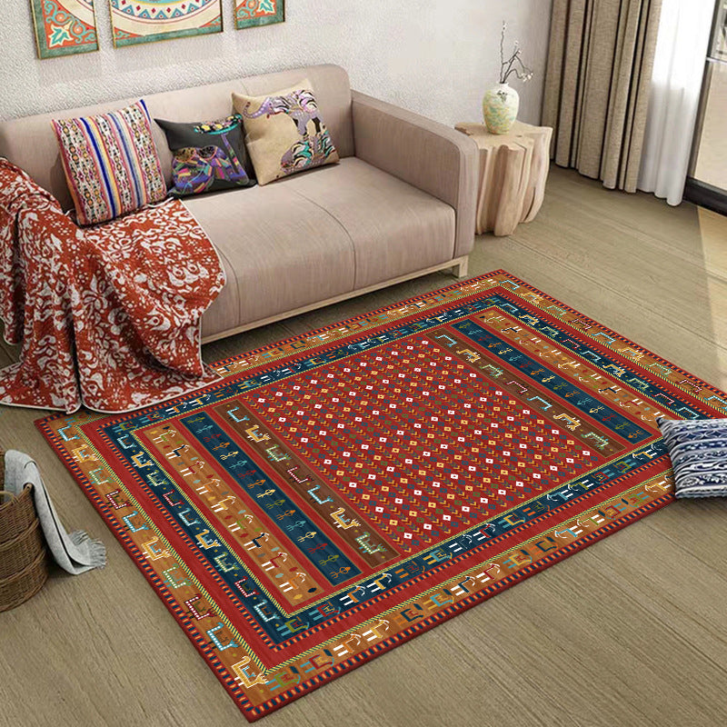 Avtoit | Traditional Tribal Pattern Carpet Red Vintage Carpet Polyester Washable Non-Slip Back Carpet for Bedroom