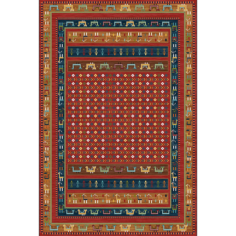 Avtoit | Traditional Tribal Pattern Carpet Red Vintage Carpet Polyester Washable Non-Slip Back Carpet for Bedroom