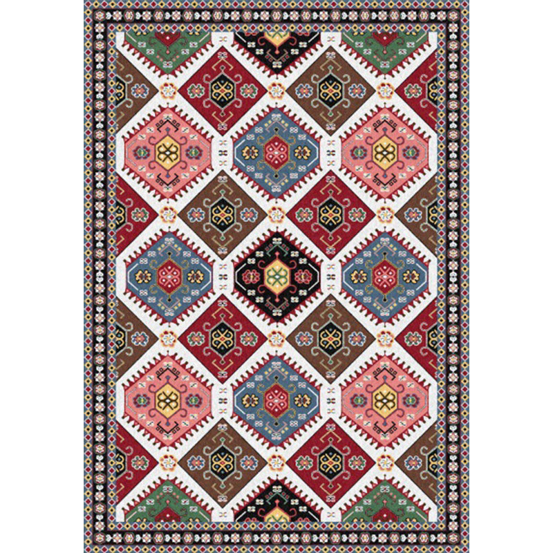 Avtoit | Traditional Tribal Pattern Carpet Red and Grey Vintage Carpet Polyester Washable Non-slip Back Area Rug for Bedroom