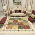Avtoit | Persian checkered printed carpet with floral beige polyester carpet machine washable non-slip rug for the living room
