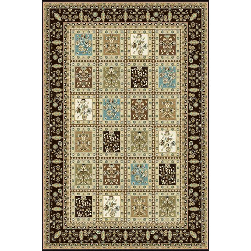 Avtoit | Red and Beige Moroccan Carpet Polyester Checked and Floral Pattern Carpet Washable Non-Slip Backing Carpet for Living Room