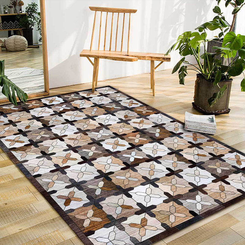 Avtoit | Brown Moroccan Carpet Polyester Controlled Pattern Carpet Washable Non-Slip Backing Carpet for Living Room