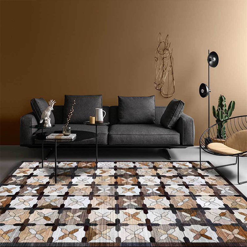 Avtoit | Brown Moroccan Carpet Polyester Controlled Pattern Carpet Washable Non-Slip Backing Carpet for Living Room