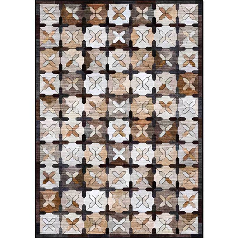 Avtoit | Brown Moroccan Carpet Polyester Controlled Pattern Carpet Washable Non-Slip Backing Carpet for Living Room