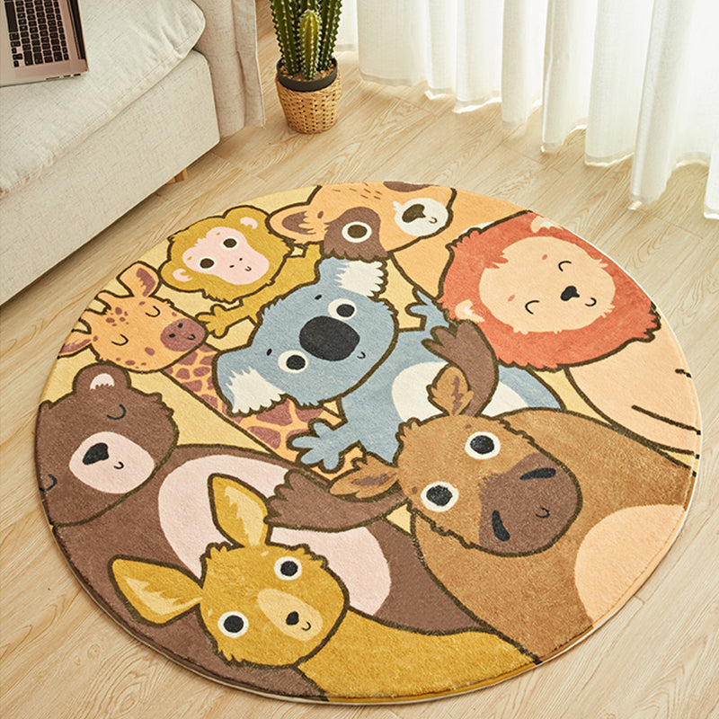 Avtoit | Kids Cartoon Animals Pattern Rug Yellow Polyester Rug Washable Non-Slip Back Rug for Home Decor