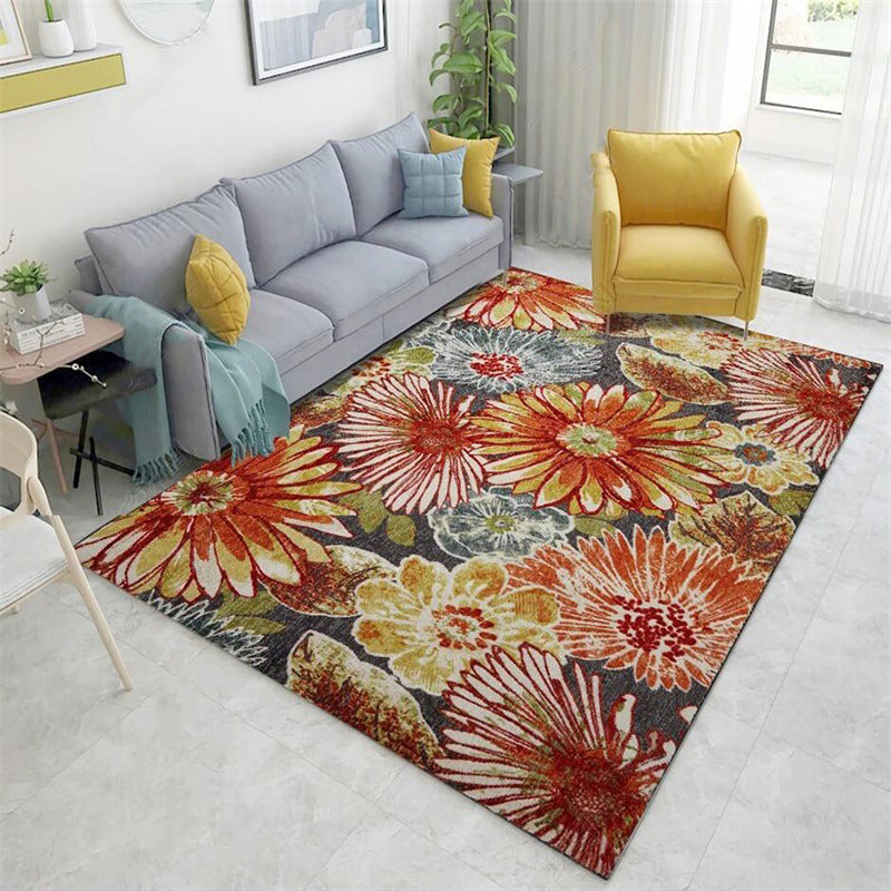 Avtoit | Orange Vintage Carpet Polyester Flower Pattern Carpet Washable Non-Slip Backing Carpet for Living Room