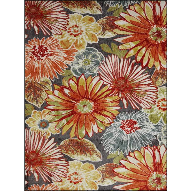Avtoit | Orange Vintage Carpet Polyester Flower Pattern Carpet Washable Non-Slip Backing Carpet for Living Room