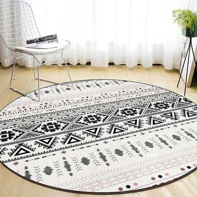 Avtoit | White Southwestern Carpet Polyester Geometric Pattern Carpet Washable Non-Slip Bottom Carpet for Living Room