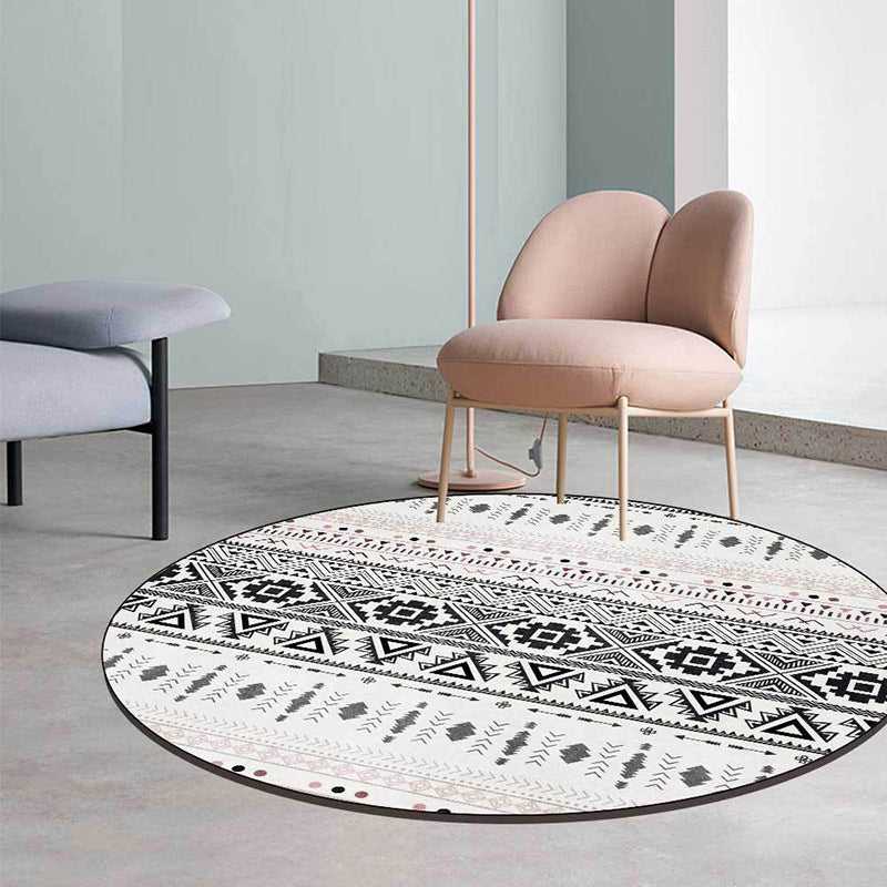 Avtoit | White Southwestern Carpet Polyester Geometric Pattern Carpet Washable Non-Slip Bottom Carpet for Living Room
