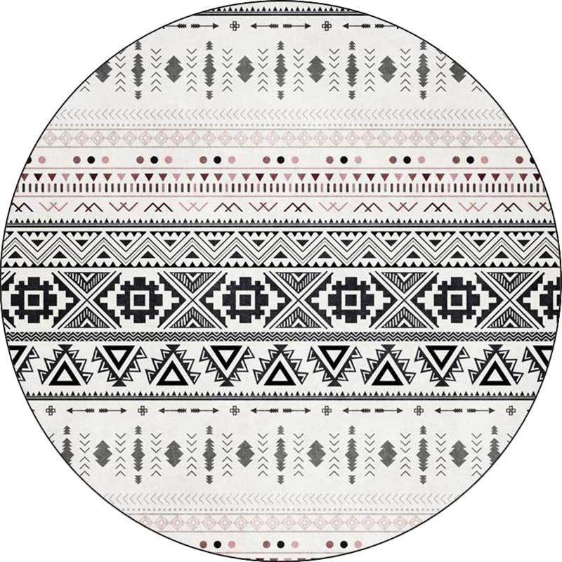 Avtoit | White Southwestern Carpet Polyester Geometric Pattern Carpet Washable Non-Slip Bottom Carpet for Living Room