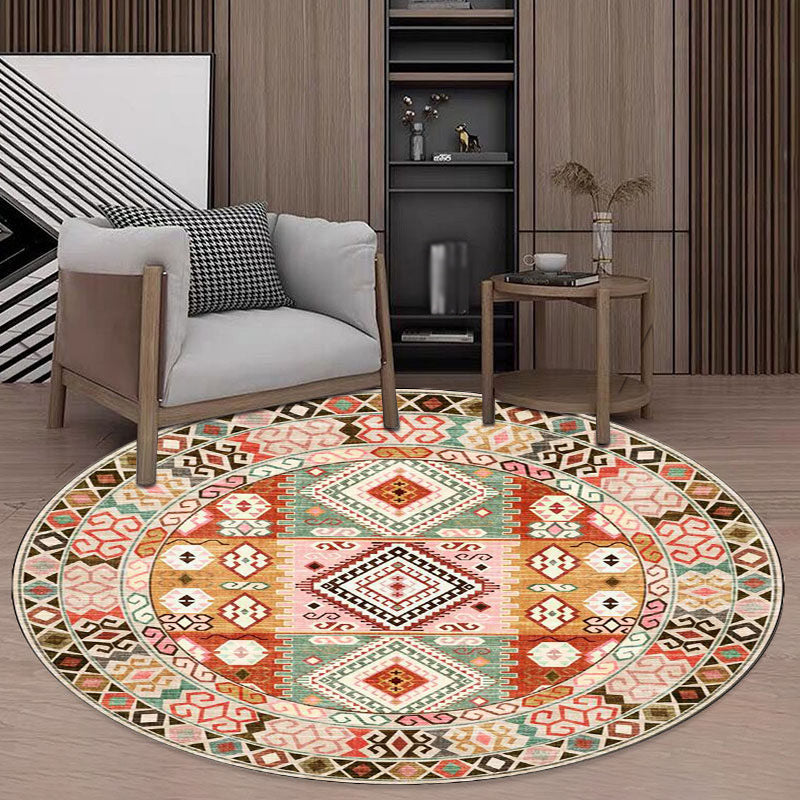 Avtoit | Pink and orange southwestern carpet polyester tribal pattern carpet washable non-slip backing carpet for living room