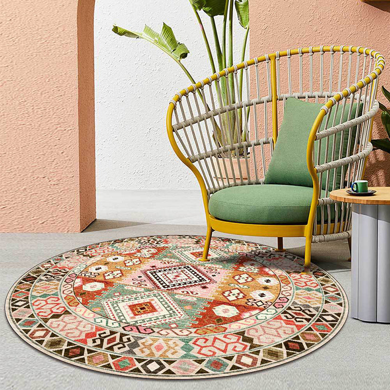 Avtoit | Pink and orange southwestern carpet polyester tribal pattern carpet washable non-slip backing carpet for living room