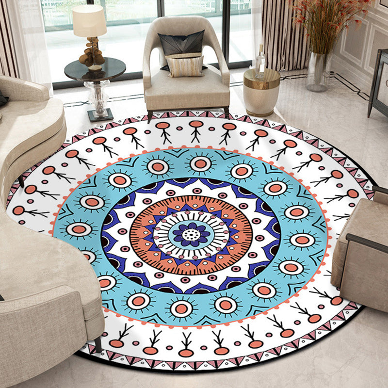 Avtoit | Americana concentric circles pattern carpet with floral white and blue polyester machine washable non-slip area rug for the bedroom