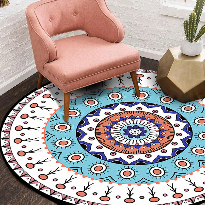 Avtoit | Americana concentric circles pattern carpet with floral white and blue polyester machine washable non-slip area rug for the bedroom