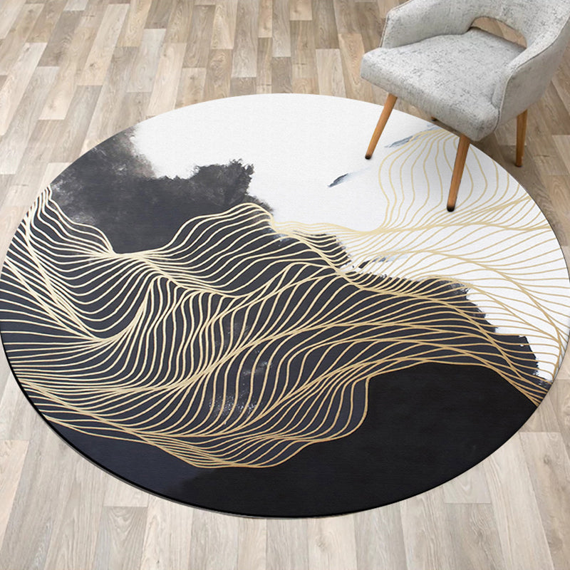 Avtoit | Modern Swirl Stripe Pattern Carpet Black and White Polyester Carpet Machine Washable Non-Slip Rug for Bedroom