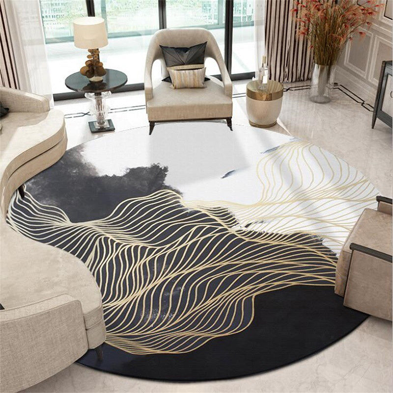 Avtoit | Modern Swirl Stripe Pattern Carpet Black and White Polyester Carpet Machine Washable Non-Slip Rug for Bedroom