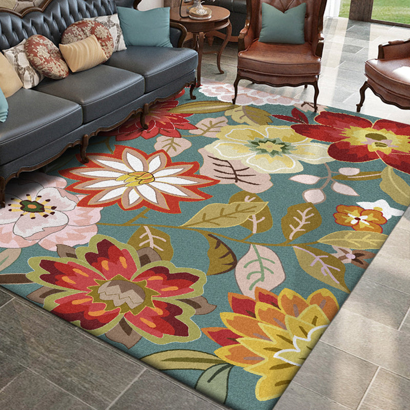 Avtoit | Blue Vintage Carpet Polyester Floral Pattern Carpet Washable Non-Slip Back Carpet for Living Room