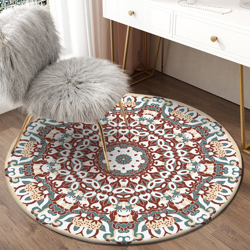 Avtoit | Traditional Floral Pattern Rug Blue Tribal Rug Polyester Washable Non-Slip Mat Rug for Living Room