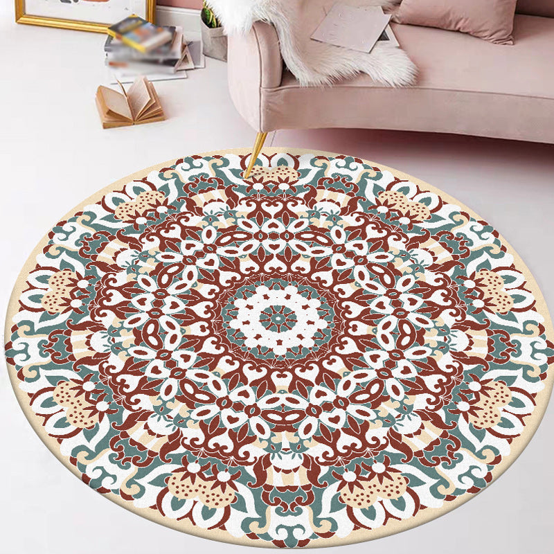 Avtoit | Traditional Floral Pattern Rug Blue Tribal Rug Polyester Washable Non-Slip Mat Rug for Living Room
