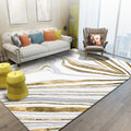 Avtoit | Modern Living Room Rug in White and Gold Abstract Swirl Line Print Rug Polyester Machine Washable Area Rug