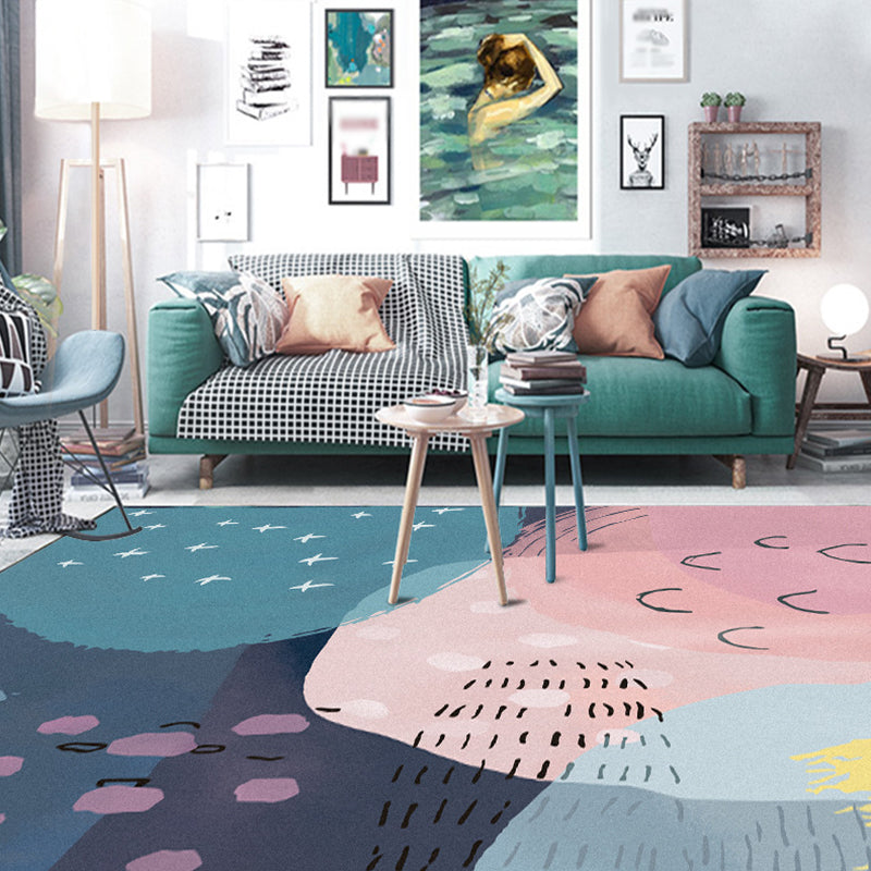 Avtoit | Novelty Living Room Rug in Pink and Blue Color Block Print Rug Polyester Machine Washable Rug