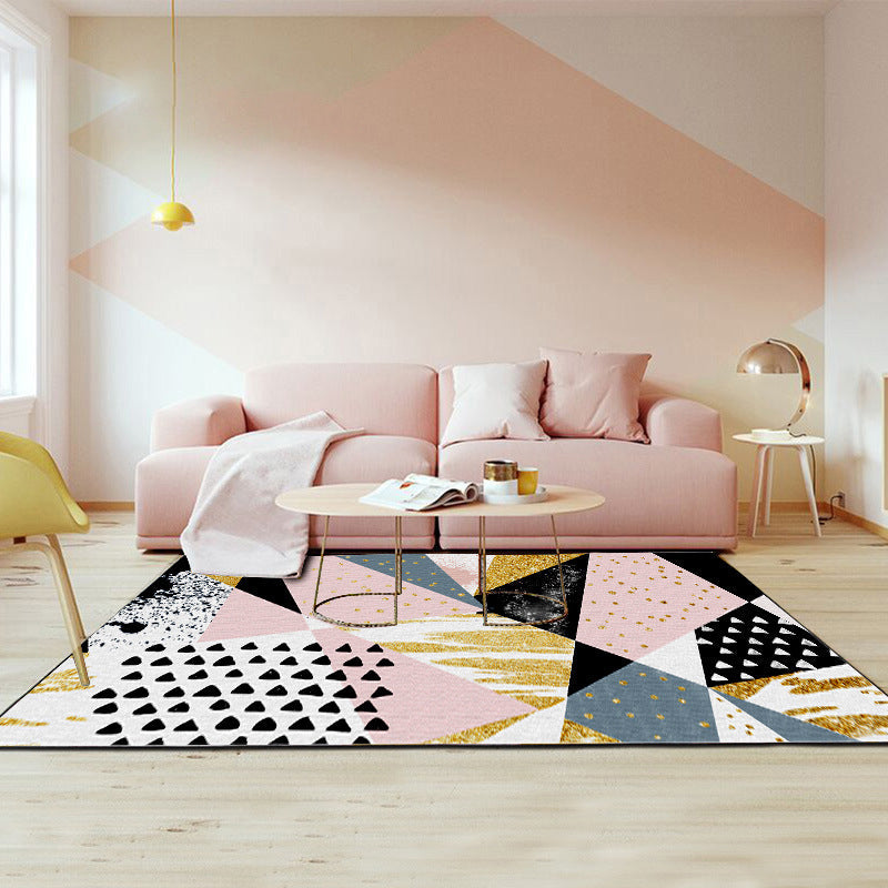Avtoit | Pink and Gold Bedroom Carpet Novelty Geometric Irregular Shape Dots Pattern Rug Polyester Non-slip Area Rug
