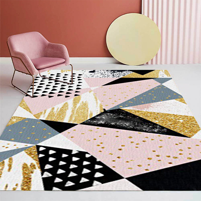Avtoit | Pink and Gold Bedroom Carpet Novelty Geometric Irregular Shape Dots Pattern Rug Polyester Non-slip Area Rug