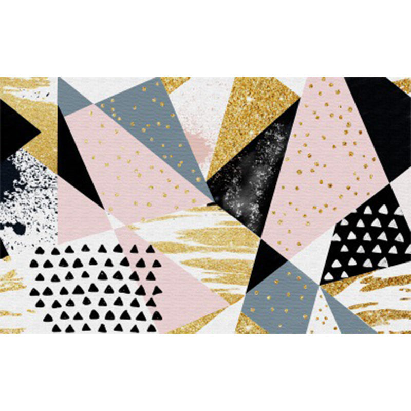 Avtoit | Pink and Gold Bedroom Carpet Novelty Geometric Irregular Shape Dots Pattern Rug Polyester Non-slip Area Rug