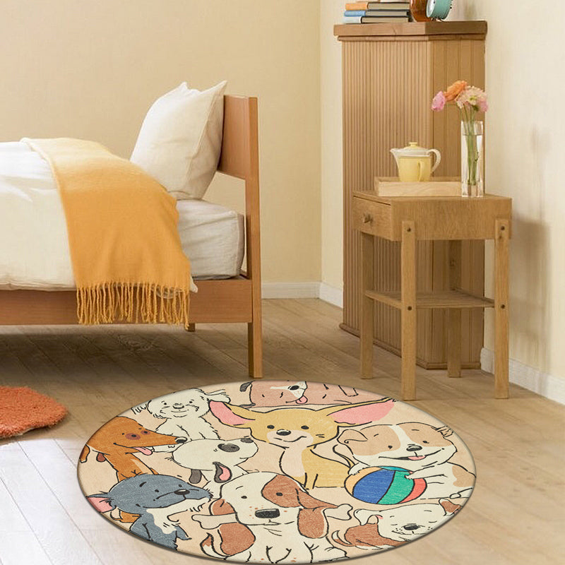 Avtoit | Stylish Cartoon Dog Pattern Rug Yellow Children's Rug Polyester Washable Non-Slip Rug for the Children's Room