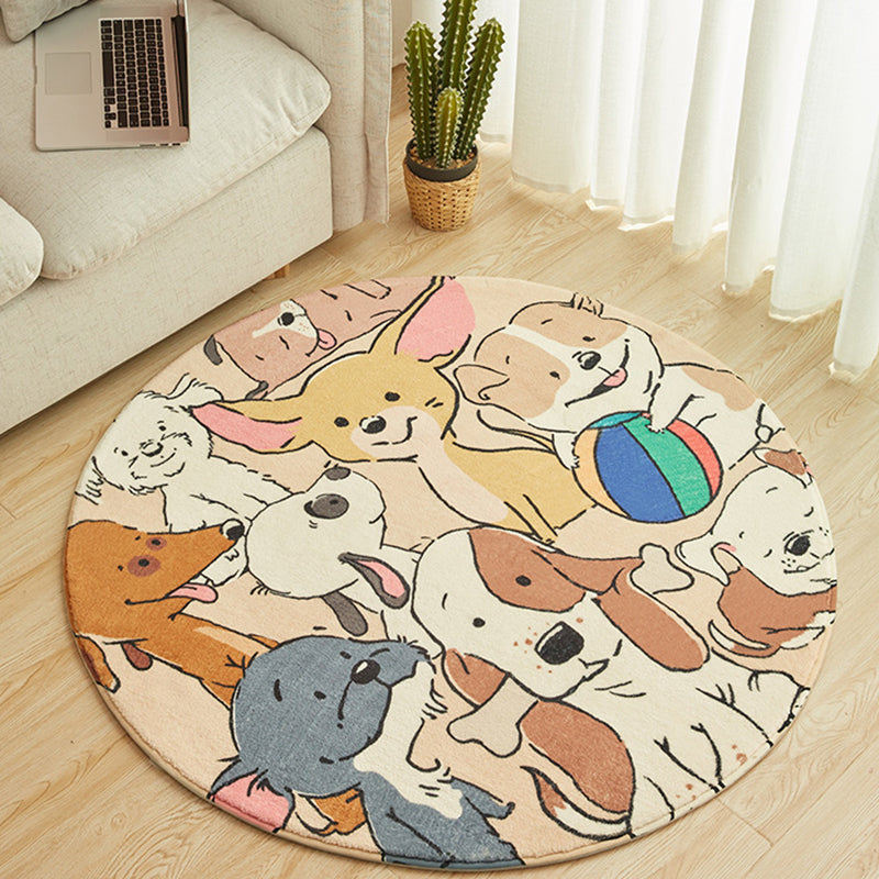 Avtoit | Stylish Cartoon Dog Pattern Rug Yellow Children's Rug Polyester Washable Non-Slip Rug for the Children's Room