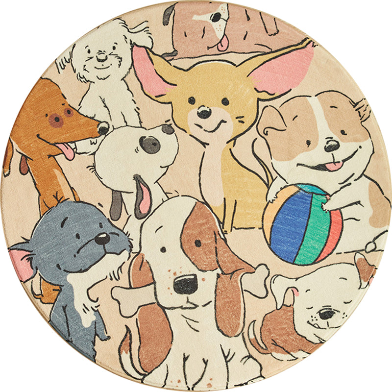 Avtoit | Stylish Cartoon Dog Pattern Rug Yellow Children's Rug Polyester Washable Non-Slip Rug for the Children's Room