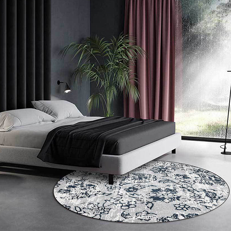 Avtoit | Gray Shabby Chic Rug Polyester Floral Pattern Rug Washable Non-Slip Back Rug for Living Room