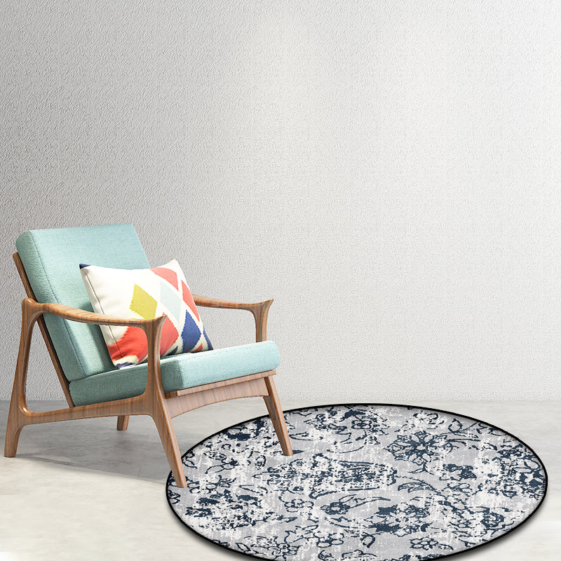 Avtoit | Gray Shabby Chic Rug Polyester Floral Pattern Rug Washable Non-Slip Back Rug for Living Room