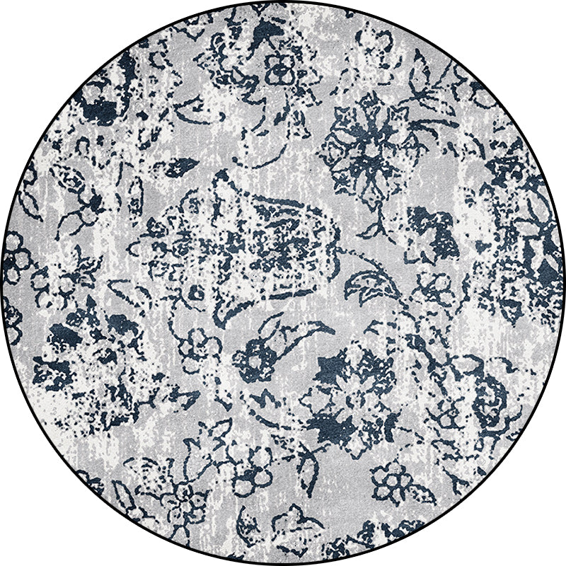 Avtoit | Gray Shabby Chic Rug Polyester Floral Pattern Rug Washable Non-Slip Back Rug for Living Room
