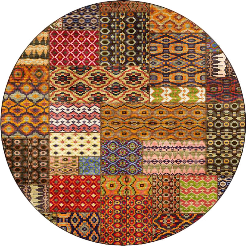 Avtoit | Yellow Southwestern Rug Polyester tribal checkered pattern rug washable with non-slip backing rug for the living room