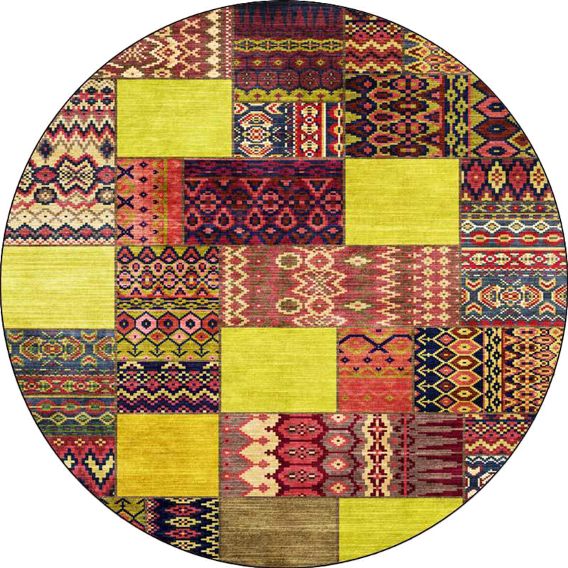 Avtoit | Yellow Southwestern Rug Polyester tribal checkered pattern rug washable with non-slip backing rug for the living room