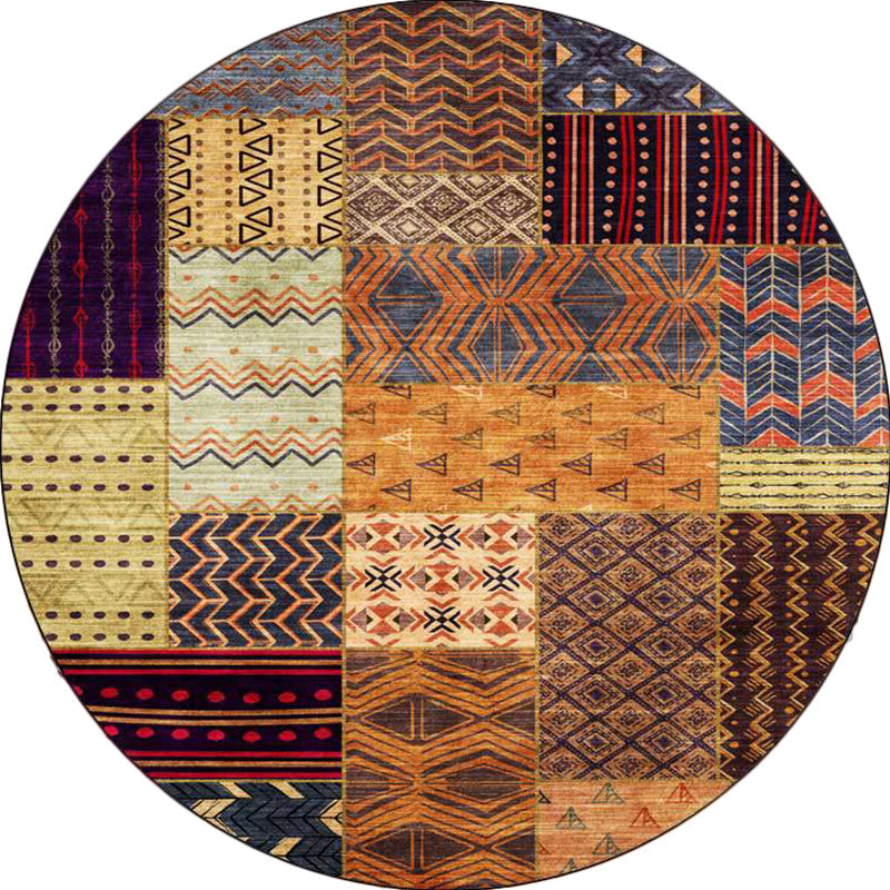Avtoit | Yellow Southwestern Rug Polyester tribal checkered pattern rug washable with non-slip backing rug for the living room