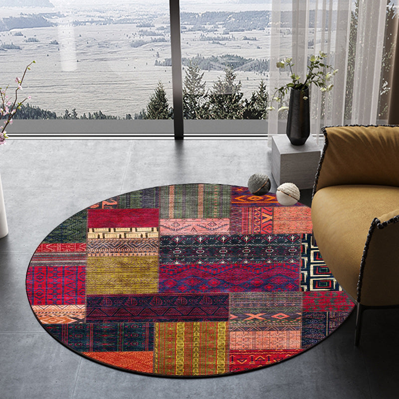 Avtoit | Yellow Southwestern Rug Polyester tribal checkered pattern rug washable with non-slip backing rug for the living room