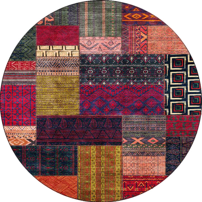 Avtoit | Yellow Southwestern Rug Polyester tribal checkered pattern rug washable with non-slip backing rug for the living room