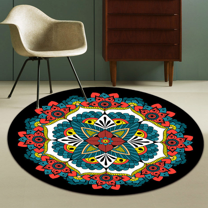 Avtoit | Persian Floral Pattern Carpet Red and Blue Polyester Carpet Machine Washable Non-Slip Carpet for the Bedroom