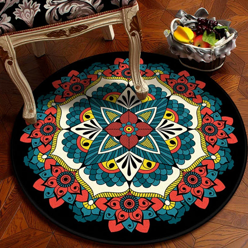 Avtoit | Persian Floral Pattern Carpet Red and Blue Polyester Carpet Machine Washable Non-Slip Carpet for the Bedroom