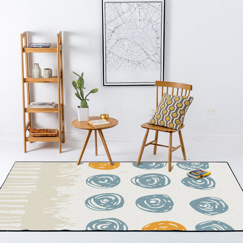 Avtoit | Novelty living room rug in ivory geometry circle print rug polyester machine washable area rug