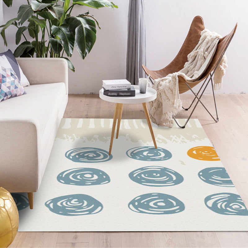 Avtoit | Novelty living room rug in ivory geometry circle print rug polyester machine washable area rug
