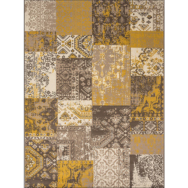 Avtoit | Shabby Chic Tribal Pattern Rug Blue and Yellow Polyester Rug Machine Washable Non-Slip Rug for the Bedroom