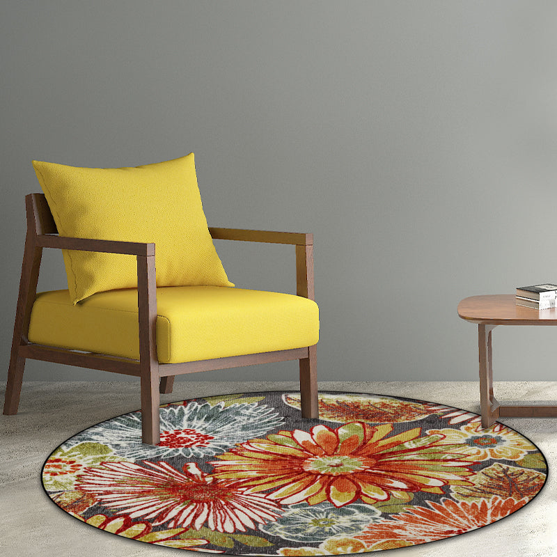 Avtoit | Retro Floral Pattern Rug Orange Shabby Chic Rug Polyester Washable Non-slip Back Rug for Living Room