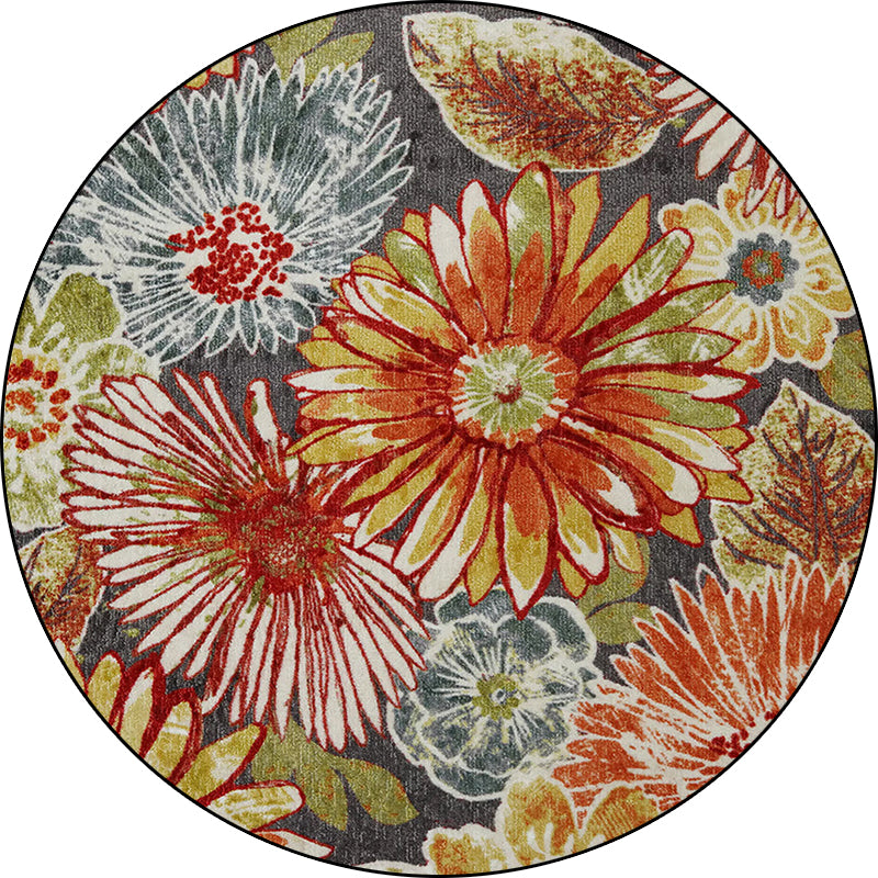 Avtoit | Retro Floral Pattern Rug Orange Shabby Chic Rug Polyester Washable Non-slip Back Rug for Living Room