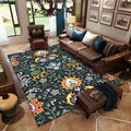 Avtoit | Vintage Floral Pattern rug with leaf black and green polyester rug machine washable non-slip rug for the bedroom